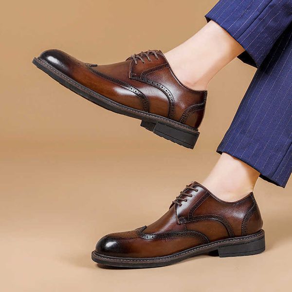 

classic luxury men's business leather shoes summer new leather leisure soft sole handmade british style brock wedding shoe for men, Black