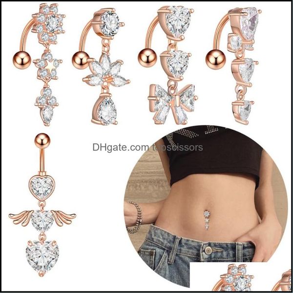 Conjunto de artes corporais de 5 pcs 14g Dangle Belly Butrind Rings for Women 316L Aço cirúrgico CZ perfura