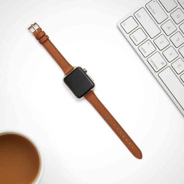 

slim watchband for apple watch band 40mm 44mm 38mm 42mm series 7 se 6 5 4 3 2 1 woman leather strap, Black;brown