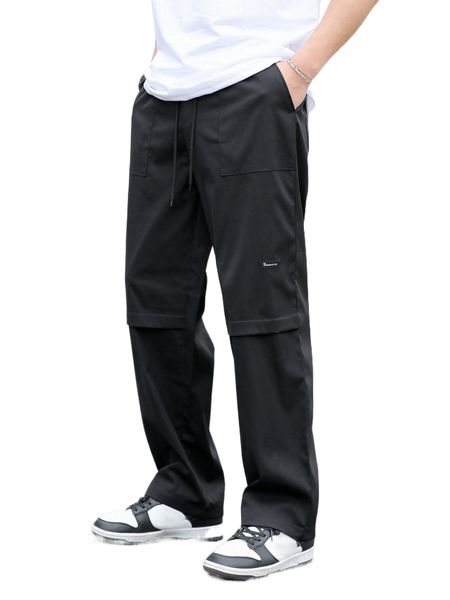 

men slant pocket drawstring waist pants u7lu#, Black