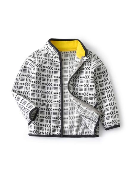 

toddler boys allover print contrast binding fleece jacket she, Blue;gray
