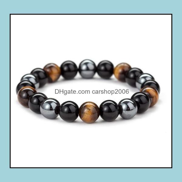 Bracciali con fili di perline Gioielli Onice nero con pietra di ematite naturale Occhio di tigre Filo di perline Avvolgere Braccialetti con Buddha Accessori Drop Delive