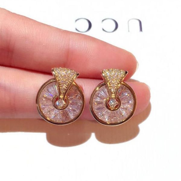 

jewelry crystal stud earrings rotable circle round earring for women fashion of 247r, Golden;silver