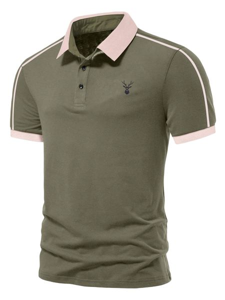 

men elk print contrast trim polo shirt k7mk#, White;black