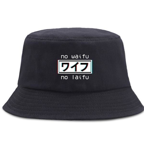 No Waifu No Laifu Cartoon Fisherman's Hat Unisex Japan Anime Panama Caps Parasole Hip Hop Bucket Cappelli Summer Fishing Sun Cap 220812