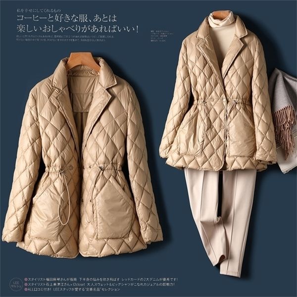

thin argyle women coats and jackets winter designer 90% white duck down covered button abrigos mujer invierno y201026, Black