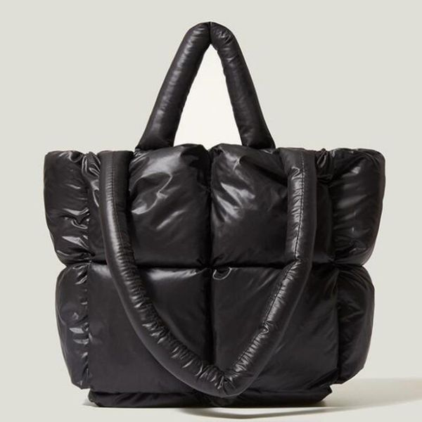 Bolsas de noite bolsas de luxo com farcote de algodão inverno feminino saco de design de penas de grande capacidade saco ombro saco de ombro um bolsa principal