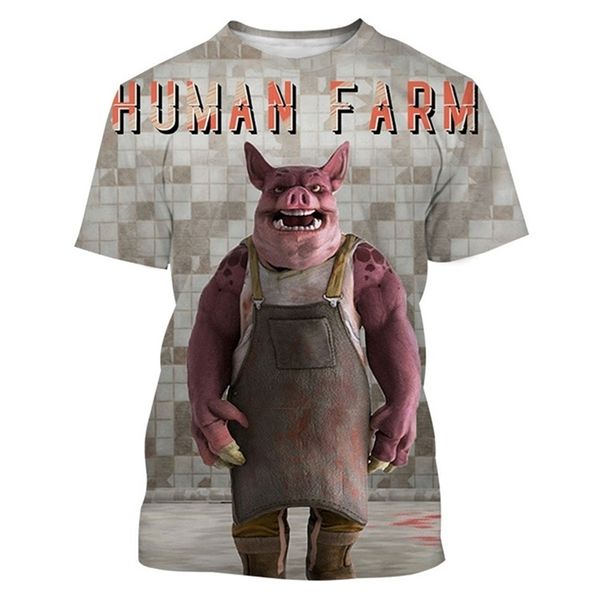 

funny pig print summer mens tshirts streetwear polyester round neck loose short sleeve casual oversized t shirt men clothing 220607, White;black