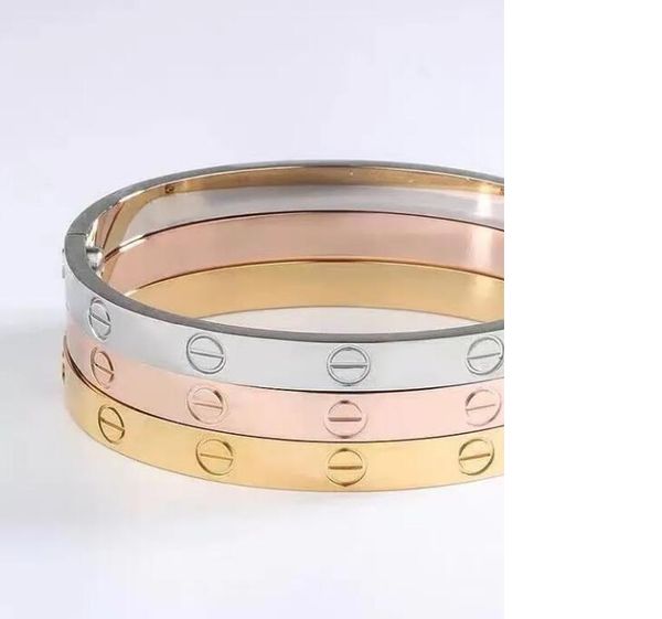 

bangle charm bracelet titanium steel gold silver 18k rose gold nail head and tail diamond smooth couple original packaging-1, Golden;silver