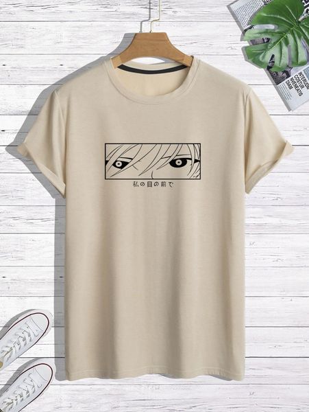 

men japanese letter & figure graphic tee 60dt#, White;black