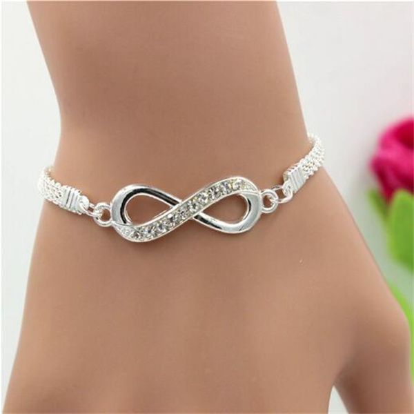 

rhinestone infinity bracelet men's women's jewelry gc1060, Golden;silver