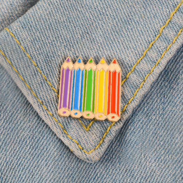 

european cartoon colorful row pencil brooch student alloy enamel pen corsage badges clothes lapel pins for bag sweater cowboy clothing acces, Gray