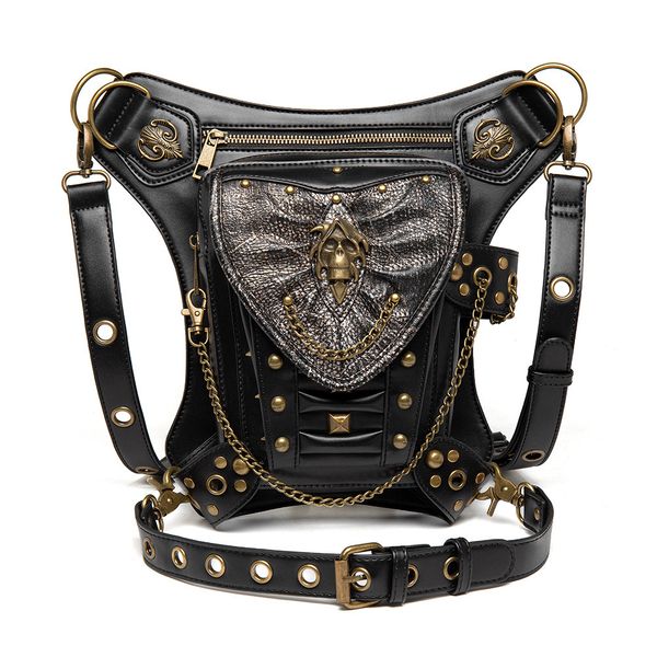 

punk new riding creative trend travel leisure skull chain locomotive ladies single shoulder messenger bag outdoor mobile phone waist bag men