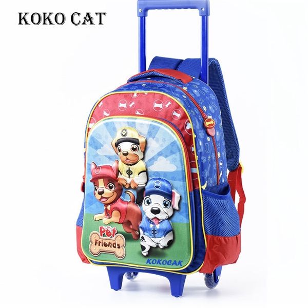Cartoon 3D Kids Kids School Bag Bag fofo para cães bolsas escolares com roda ortopédica Mochila Mochila Escolares infantil LJ201225
