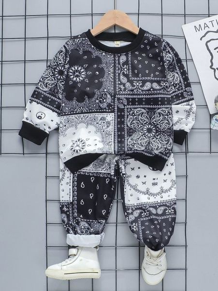 

toddler boys paisley scarf print sweatshirt & sweatpants she, White