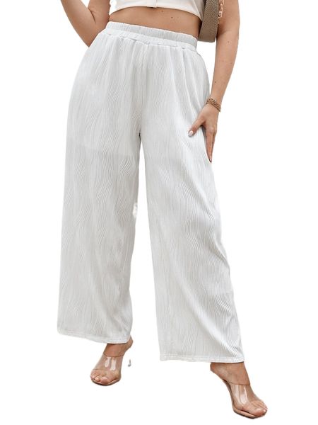 

plus textured wide leg pants a24r#, Black