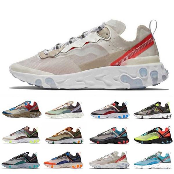 

sail ndercover x react element 87 mens blue chill desert sand 87s mens running shoes sandals outdoor men women sports trainers sneakers, Black