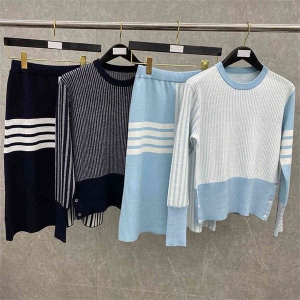 

2022 new special offer fall tb women's pullover skirt two piece casual college stripe suit, White