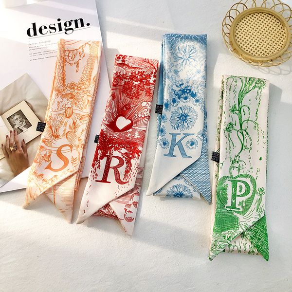 

2022 new fashion popular letter narrow silk headbands hairband women's scarf handle bag with bandana accessories ab909, Silver