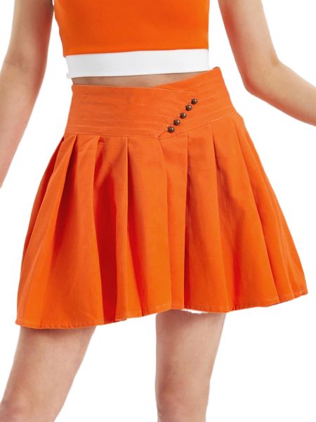 

x serena button detail pleated skirt s4sx#, Black