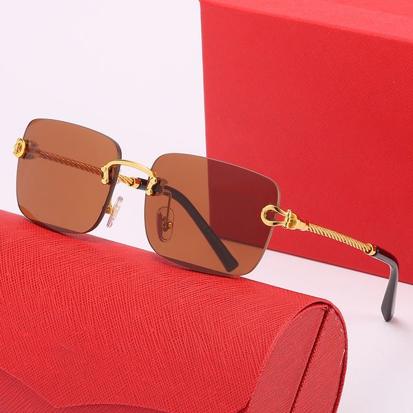 ￓculos de sol Designer Trend Rimless Sunglasses para mulheres Golded Metal Frame Gradiente cinza Moda de moda feminina Eyewear Mens Clear ￳culos ￳pticos computador