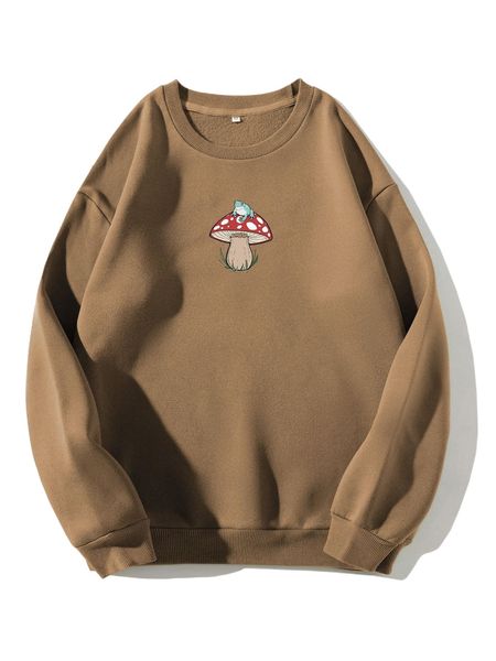 

frog & mushroom print thermal pullover i1jn#, Black