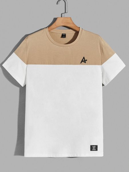 

men letter print spliced t-shirt u7eq#, White;black