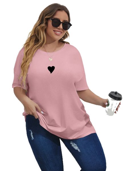 

plus heart print drop shoulder tee f4ww#, Black