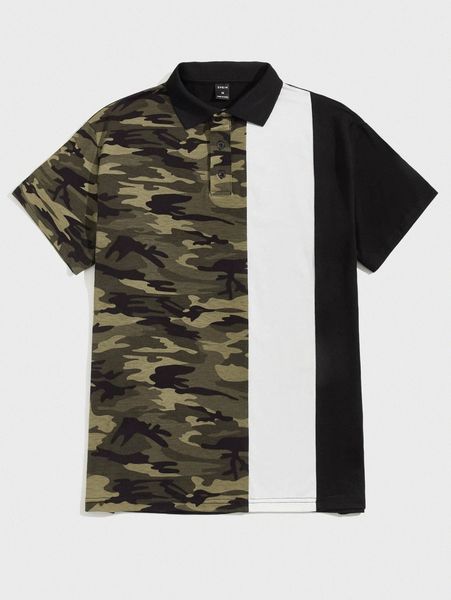 

men camo print polo shirt i5y0#, White;black