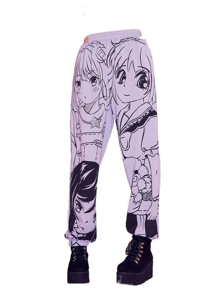 

romwe figure graphic sweatpants t2gm#, Black;white