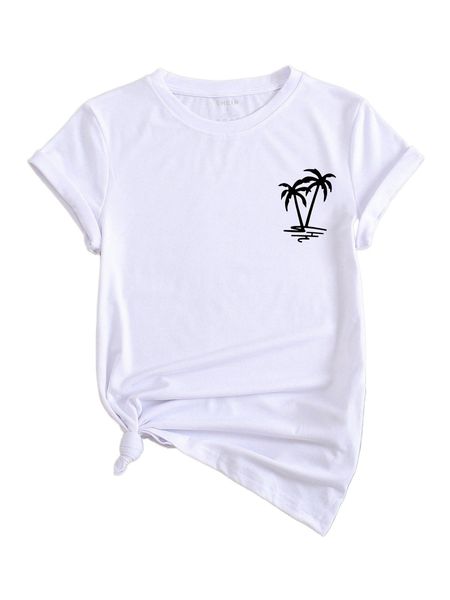 

palm tree print tee 307b#, White