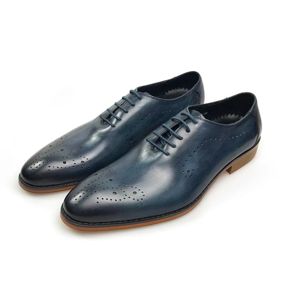 Vintage blaue Herren-Business-Oxfords-Schuhe aus echtem Leder, modische Oxford-Schuhe zum Schnüren