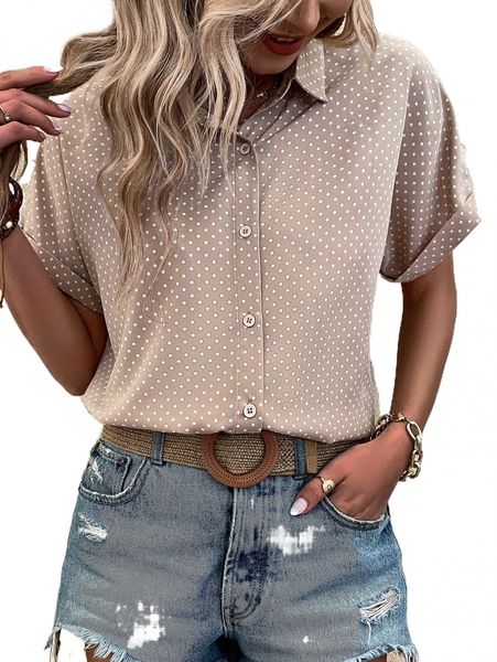 

polka dot batwing sleeve shirt e9zz#, White
