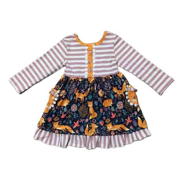 Girlymax Baby Mädchen Fuchs Blumendruck Streifen Hosen Set Kleid Rüschen Strampler Kleinkind Schwesternkleidung Familienlook Kinderkleidung