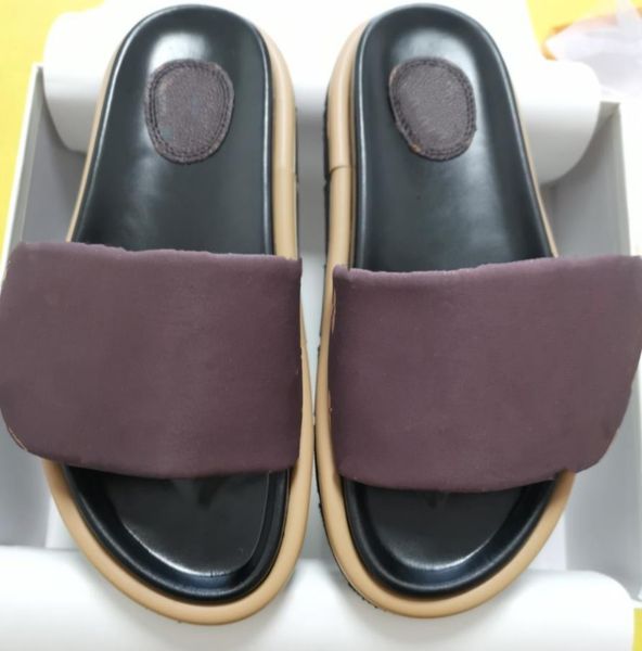 

men pool pillow slipper nylon letter printed comfort mule designer women leather sunset flat slide sandal shoe''louise'', Black