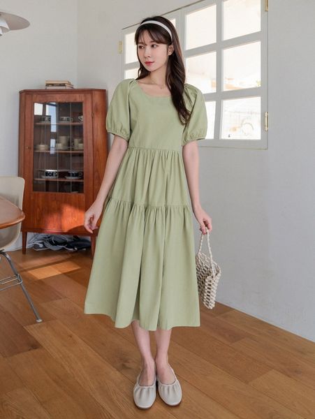 

dazy puff sleeve tie back dress 24md#, Black;gray