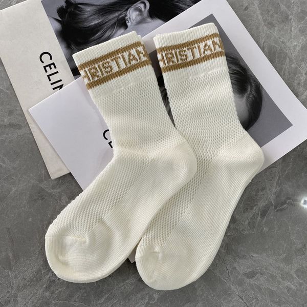 

fashion women letter hosierys brand spring summer designers calf sock mesh hollow high tube socks womens hosiery thin cotton sports v79i, Black;white