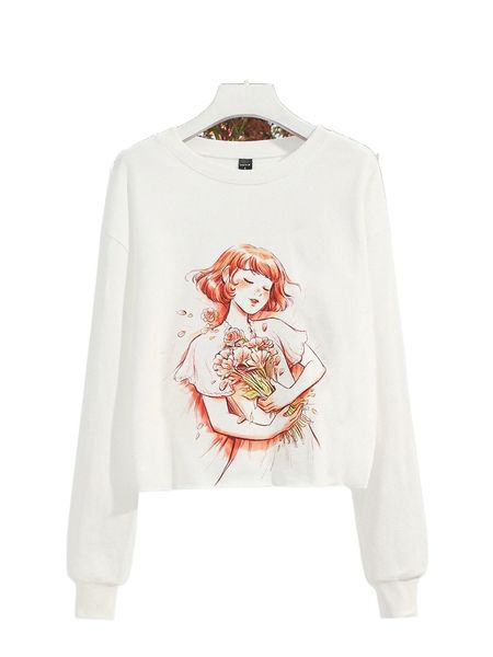 

x bev johnson figure & floral graphic drop shoulder pullover e8ps#, Black