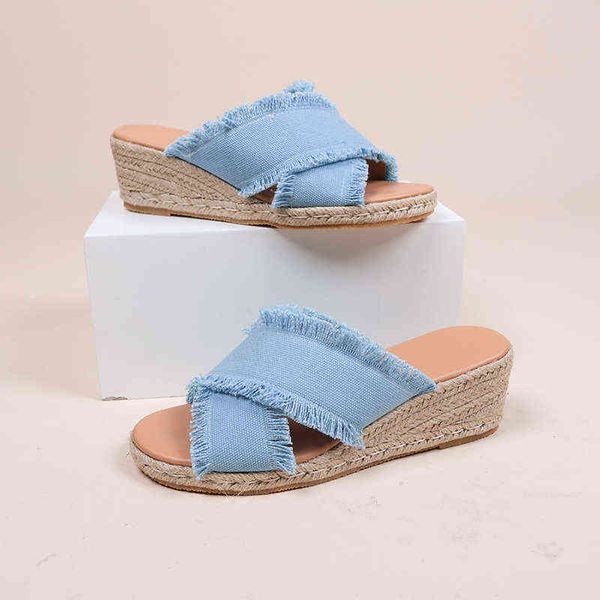 Slippers Women S Wedge Summer praia de férias de férias casual Plus Tamanho Sandálias Slides peludos para mulheres chinelos de mulheres 220516