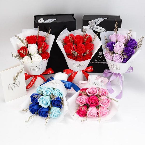 9 adet gül sabunu buket güzel simülasyon gül çiçek düğün ev masa dekor Sevgililer Günü hediyeler