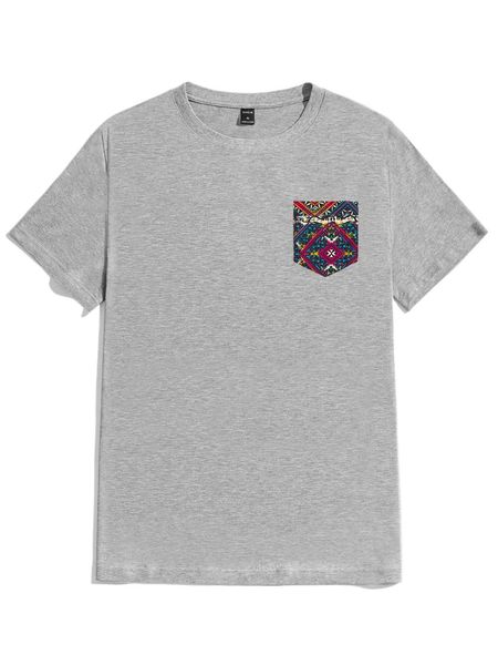 

men geo print patched pocket t-shirt 69zg#, White;black