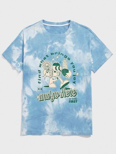

romwe x antonay guys tie dye cartoon graphic tee 75v5#, White;black