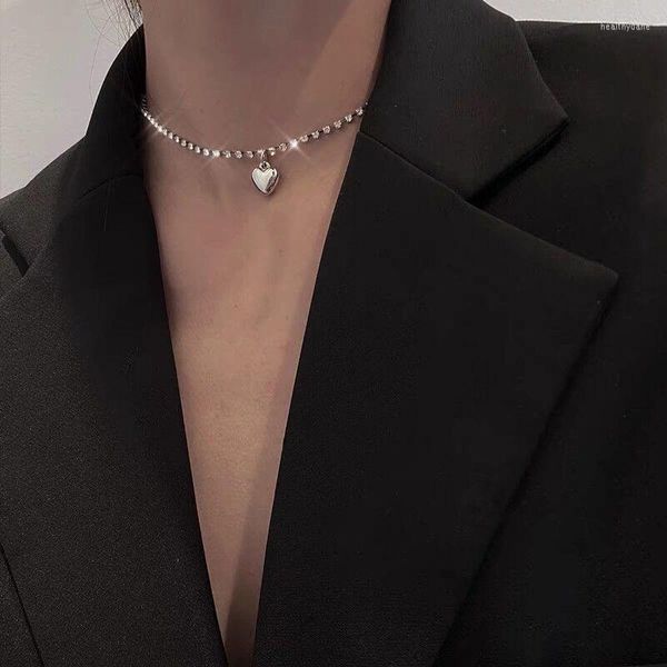 Cara de gargantilhas colar de gargantilha de corrente de cristal brilhante para mulheres colarinho gótico pingente de coração de colares iniciais de tendência de tendência de tendência