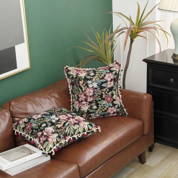 Cuscino/cuscino decorativo fodere marocchine nappa bordo palla stile nazionale federa floreale americana cuscino per ufficio posteriore 45x45