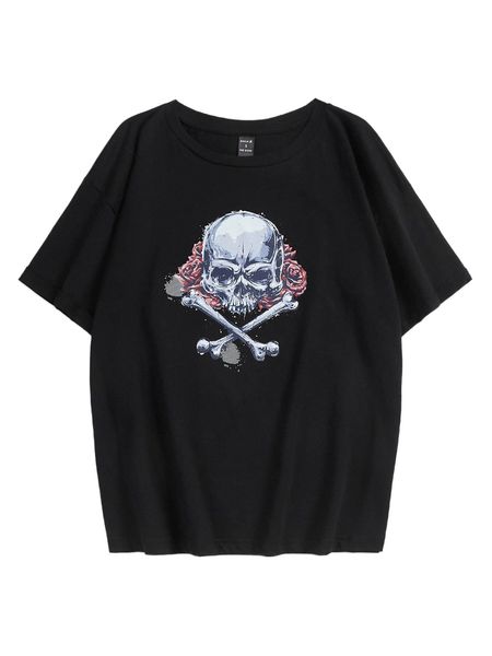 

x vecster drop shoulder skeleton print tee q7ow#, White
