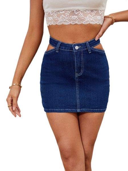 

cut out bodycon denim skirt g0ni#, Black