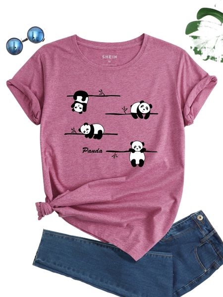 

panda and letter graphic tee d3xu#, White