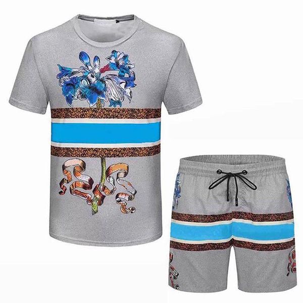 

2022 designer men's tracksuits summer fashion two piece sports suit short sleeve t shirt jogging letter print geometric embroidery suit, Gray