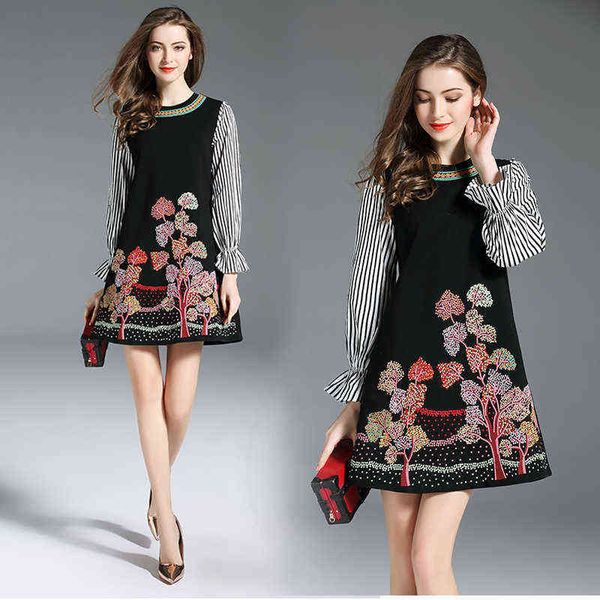 Elbise Sonbahar Elbiseleri Kadınlar Için 2021 Y2K Artı Boyutu Giyim Rahat Elbise Kawaii Kore Moda Patchwork Nakış Uzun Kollu G220414