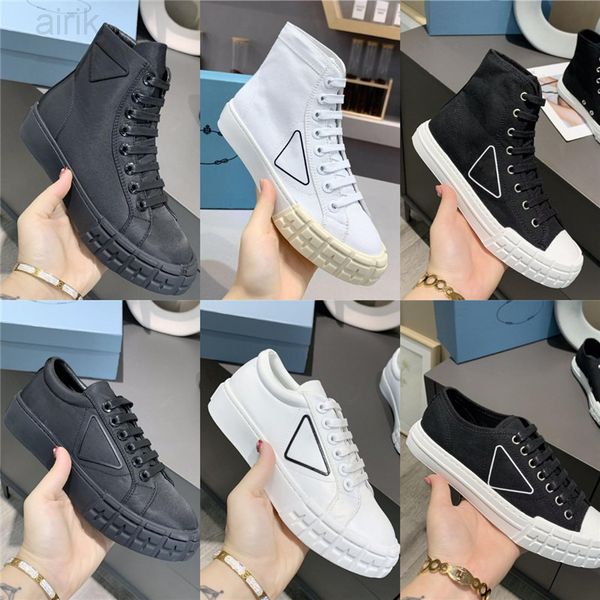 

designer re-nylon casual shoes women wheel cassetta flat sneakers high fabric runner trainers low-canvas shoe gabardine, Black